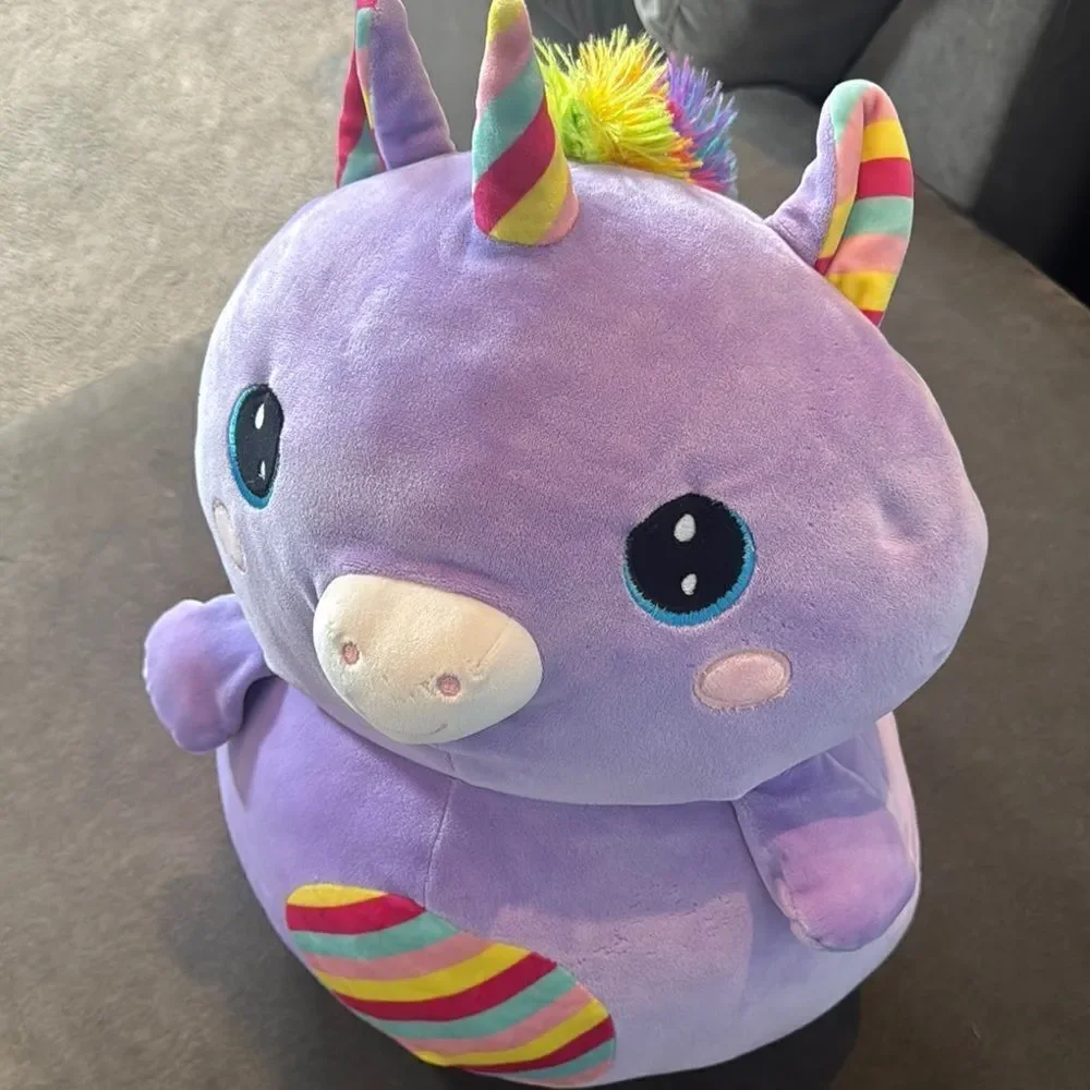 Kids Purple Unicorn Animal Plush Toy Rainbow Belly Tail Mane and Horn Super Soft